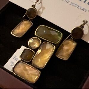 Vtg LIA SOPHIA  Pendant & Earring Set ~ Gold Tone with Faceted Stones